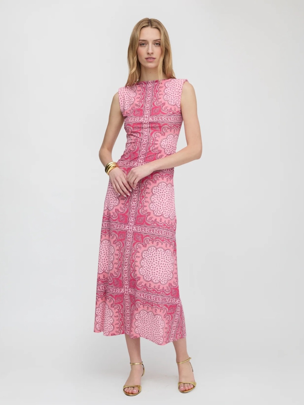 NWT Hill House The Sloane Sleeveless Berry Paisley Scarf Midi Dress